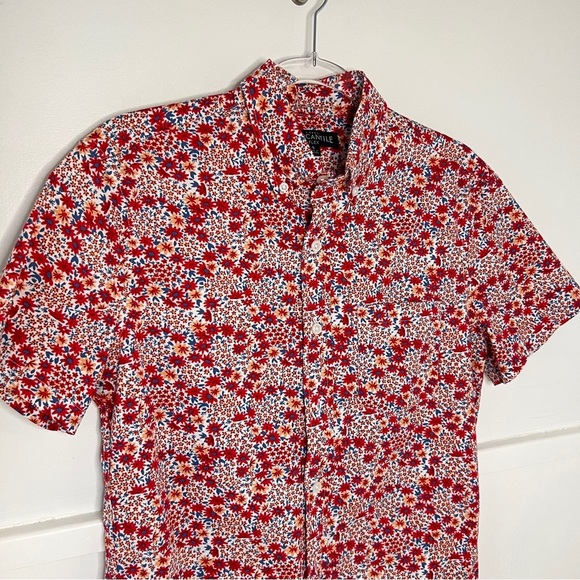 J. Crew Mercantile Flex Red Micro Floral Printed Button Up Short Sleeve Shirt - Picture 4 of 9